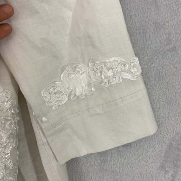 Sara Isabella 100% Linen Pants Blazer Set Small White Shirt Applique Cropped - Picture 5 of 15